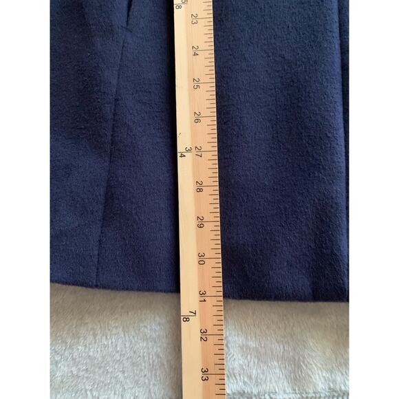 Chico's Hooded Faux Wool Coat Navy Blue With Teal Lining Mid Length Sz 1 (S) - Picture 15 of 16
